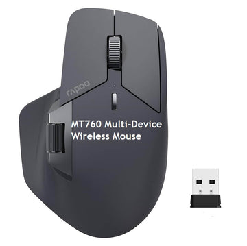 Rapoo MT760M Multi-Mode Wireless Optical Mouse, Bluetooth 5.0 & 2.4G Multi-Mode Connection Up to 4 Devices, 11 Programmable Buttons, 4000 DPI HD Sensor (Container Product Without Box) - Imported from UK